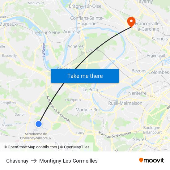 Chavenay to Montigny-Les-Cormeilles map