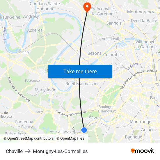 Chaville to Montigny-Les-Cormeilles map