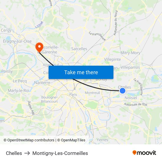 Chelles to Montigny-Les-Cormeilles map