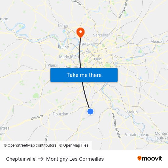 Cheptainville to Montigny-Les-Cormeilles map