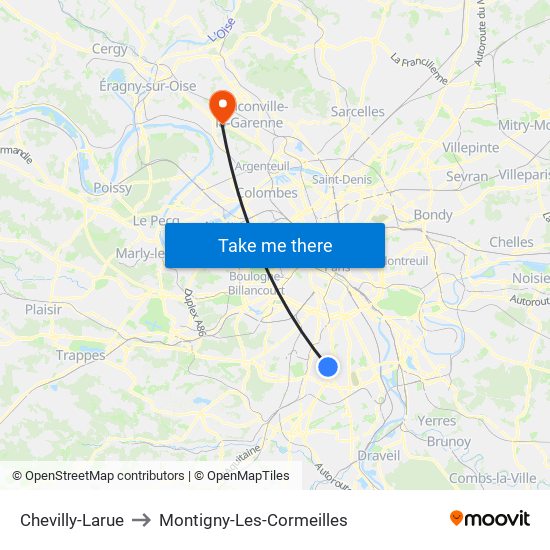 Chevilly-Larue to Montigny-Les-Cormeilles map