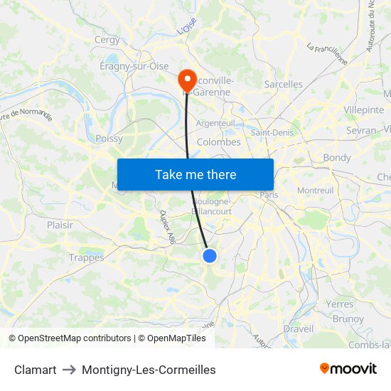 Clamart to Montigny-Les-Cormeilles map