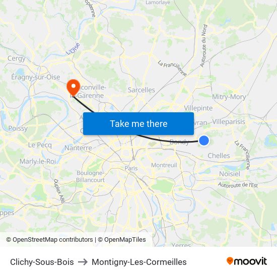 Clichy-Sous-Bois to Montigny-Les-Cormeilles map
