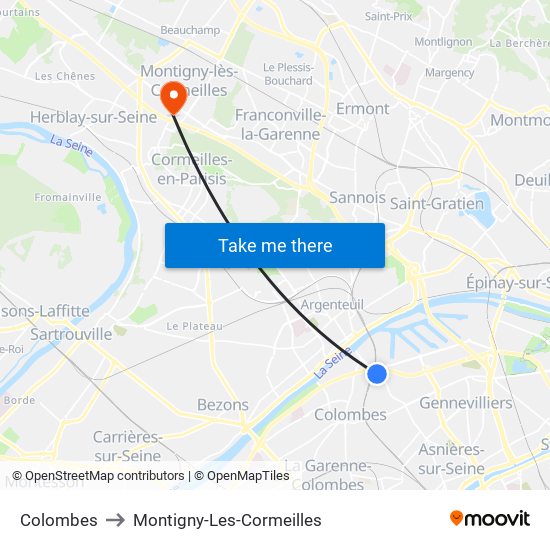 Colombes to Montigny-Les-Cormeilles map