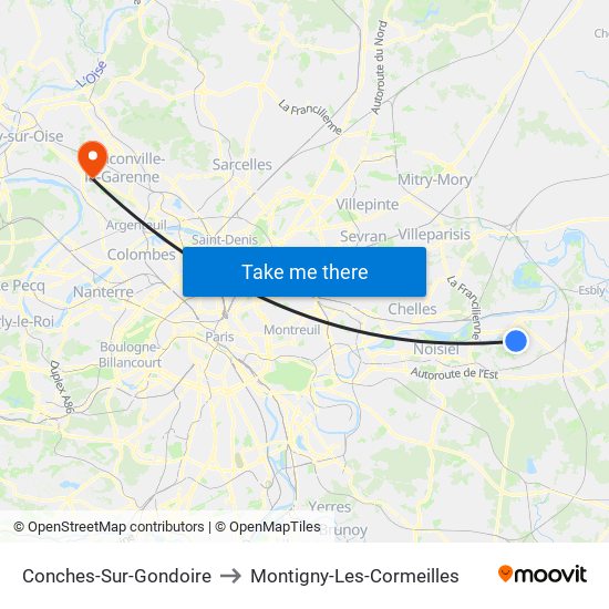 Conches-Sur-Gondoire to Montigny-Les-Cormeilles map