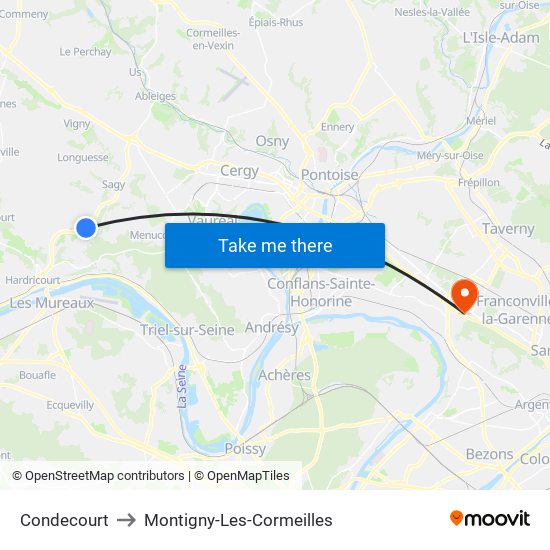 Condecourt to Montigny-Les-Cormeilles map