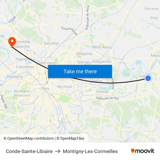 Conde-Sainte-Libiaire to Montigny-Les-Cormeilles map