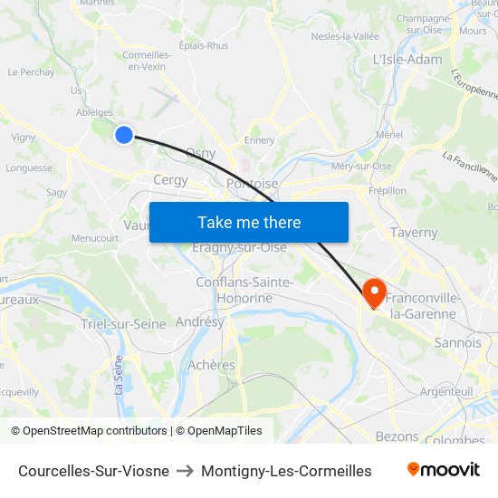 Courcelles-Sur-Viosne to Montigny-Les-Cormeilles map