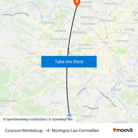 Courson-Monteloup to Montigny-Les-Cormeilles map