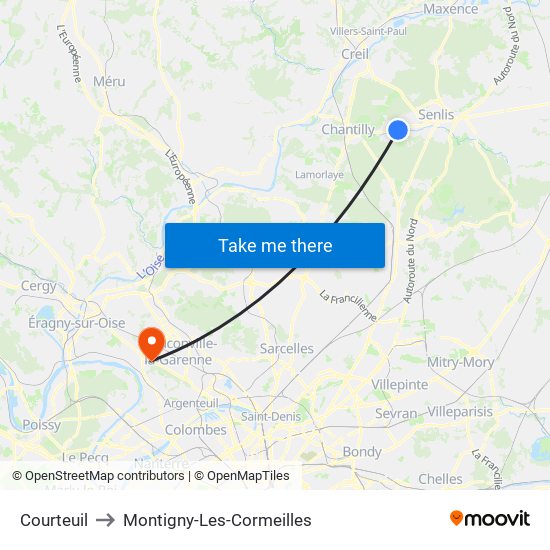 Courteuil to Montigny-Les-Cormeilles map