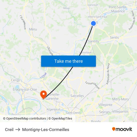 Creil to Montigny-Les-Cormeilles map
