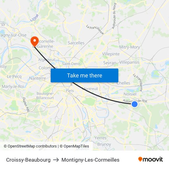 Croissy-Beaubourg to Montigny-Les-Cormeilles map