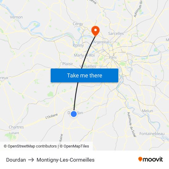Dourdan to Montigny-Les-Cormeilles map