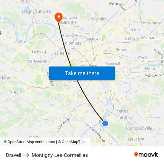 Draveil to Montigny-Les-Cormeilles map