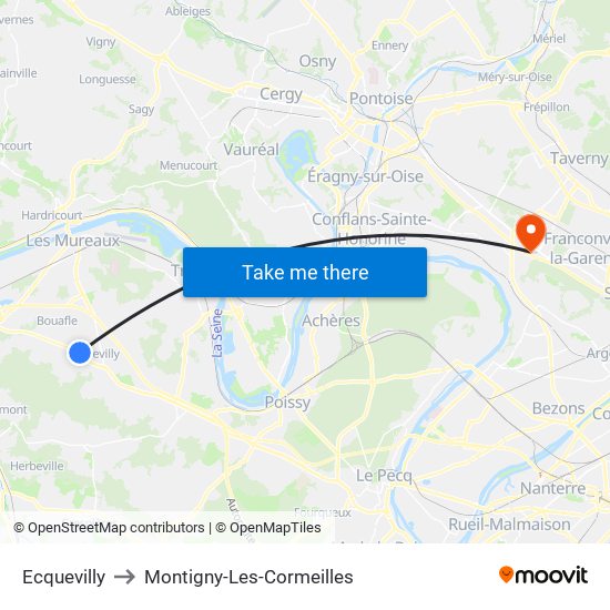 Ecquevilly to Montigny-Les-Cormeilles map