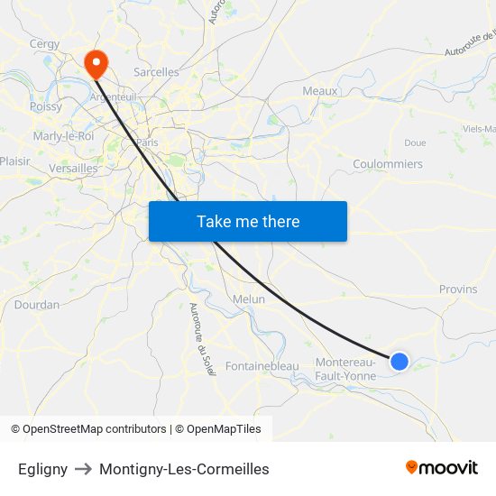 Egligny to Montigny-Les-Cormeilles map