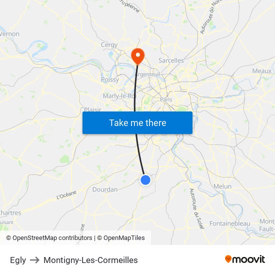 Egly to Montigny-Les-Cormeilles map