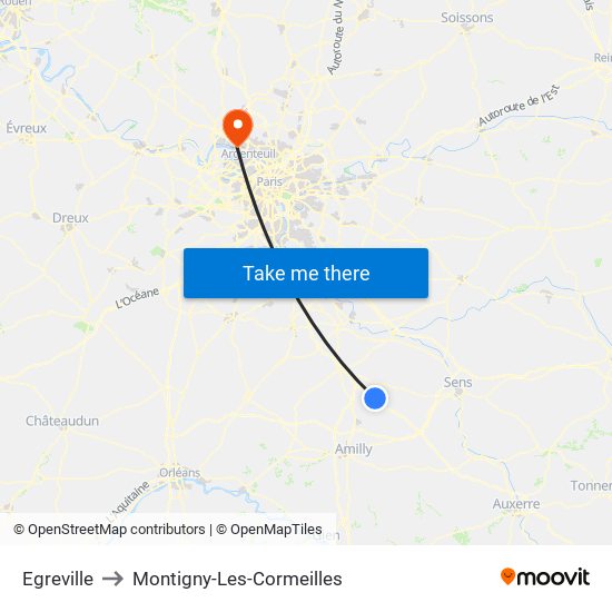 Egreville to Montigny-Les-Cormeilles map
