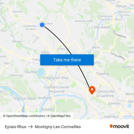 Epiais-Rhus to Montigny-Les-Cormeilles map