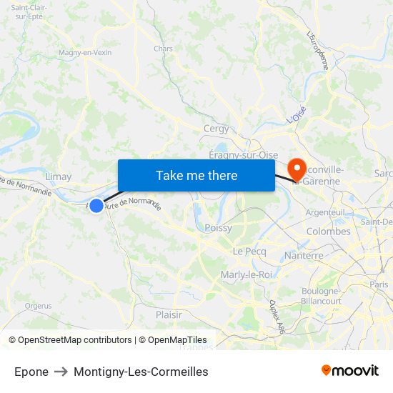 Epone to Montigny-Les-Cormeilles map