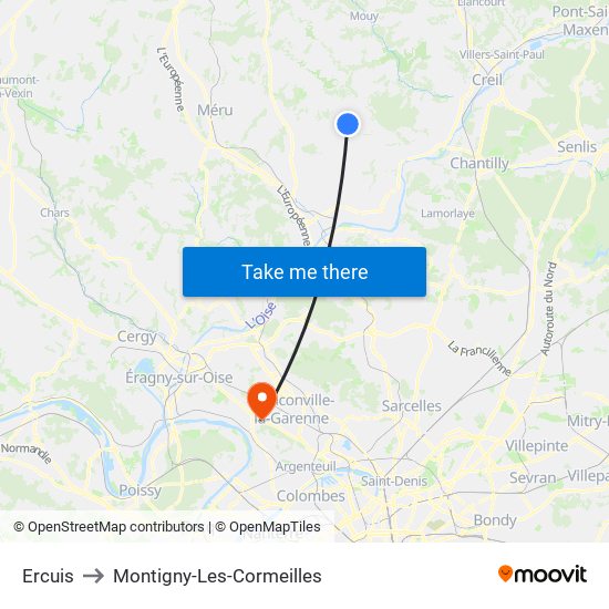 Ercuis to Montigny-Les-Cormeilles map