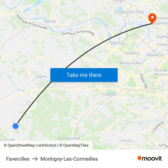 Faverolles to Montigny-Les-Cormeilles map