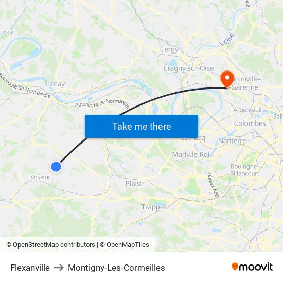 Flexanville to Montigny-Les-Cormeilles map