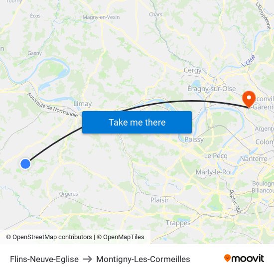 Flins-Neuve-Eglise to Montigny-Les-Cormeilles map