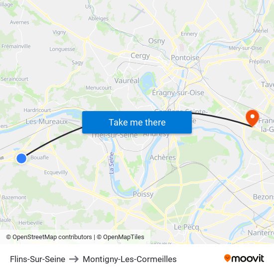 Flins-Sur-Seine to Montigny-Les-Cormeilles map