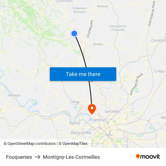 Fouquenies to Montigny-Les-Cormeilles map