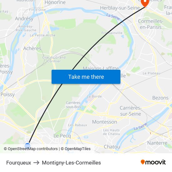 Fourqueux to Montigny-Les-Cormeilles map