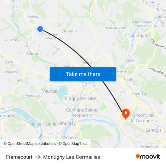 Fremecourt to Montigny-Les-Cormeilles map