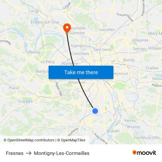 Fresnes to Montigny-Les-Cormeilles map