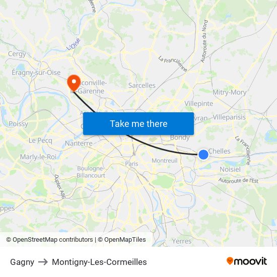 Gagny to Montigny-Les-Cormeilles map
