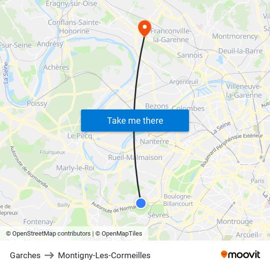 Garches to Montigny-Les-Cormeilles map