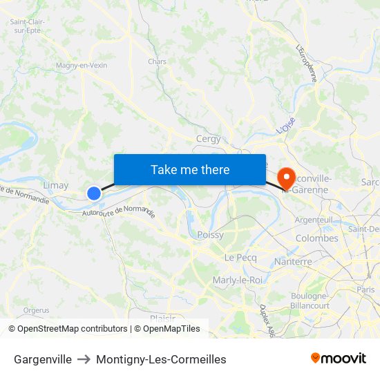 Gargenville to Montigny-Les-Cormeilles map