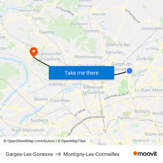 Garges-Les-Gonesse to Montigny-Les-Cormeilles map