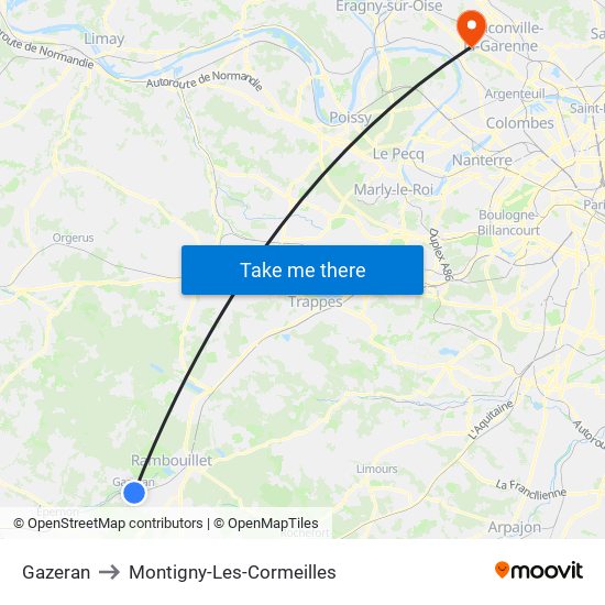Gazeran to Montigny-Les-Cormeilles map