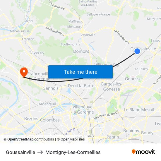 Goussainville to Montigny-Les-Cormeilles map