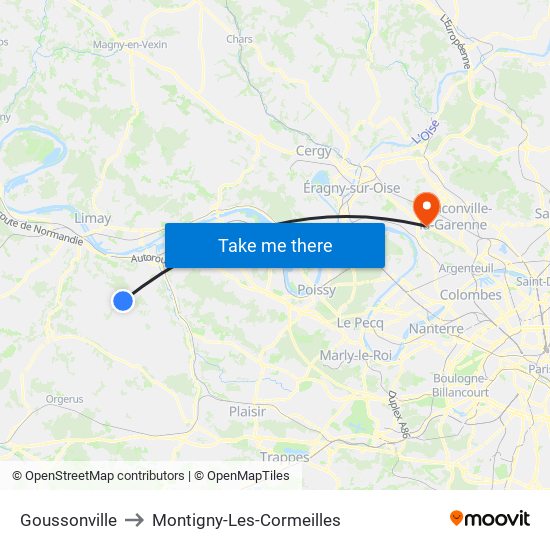 Goussonville to Montigny-Les-Cormeilles map