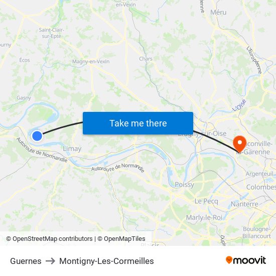 Guernes to Montigny-Les-Cormeilles map