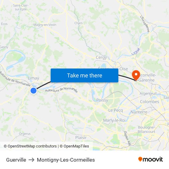 Guerville to Montigny-Les-Cormeilles map