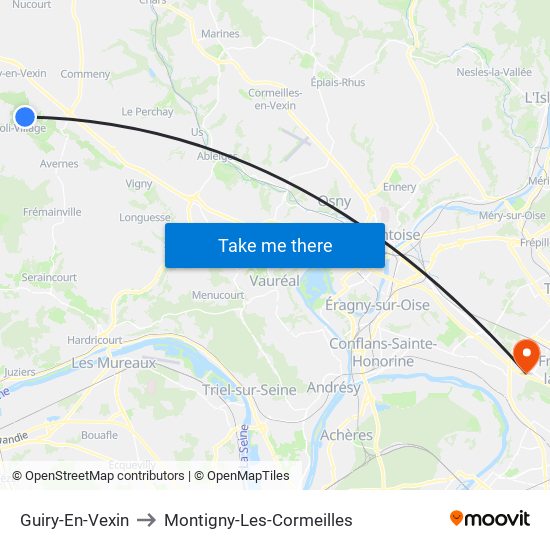 Guiry-En-Vexin to Montigny-Les-Cormeilles map