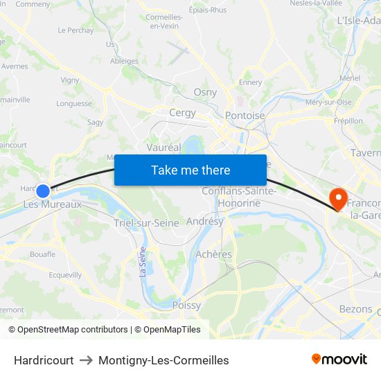 Hardricourt to Montigny-Les-Cormeilles map