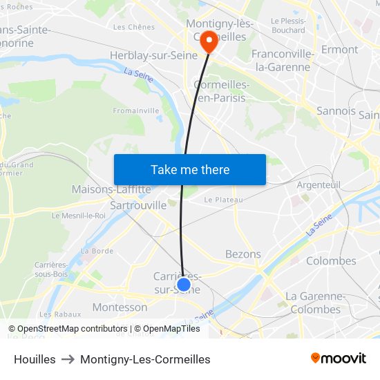 Houilles to Montigny-Les-Cormeilles map