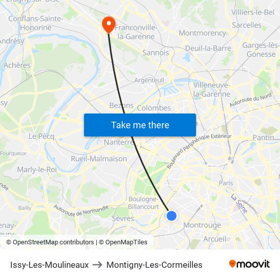 Issy-Les-Moulineaux to Montigny-Les-Cormeilles map