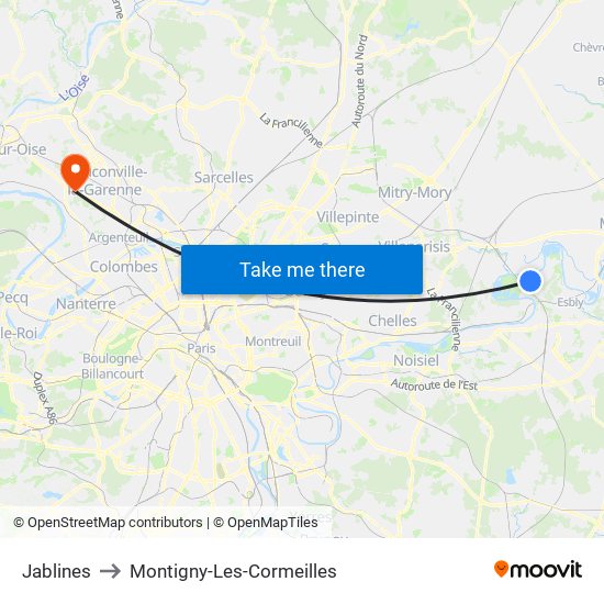 Jablines to Montigny-Les-Cormeilles map