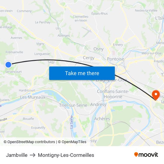 Jambville to Montigny-Les-Cormeilles map