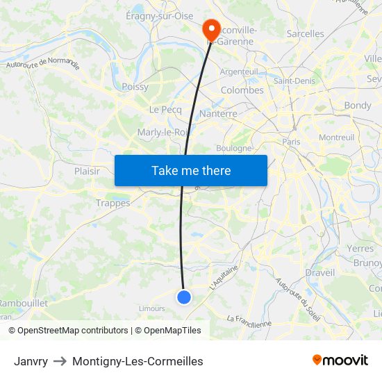 Janvry to Montigny-Les-Cormeilles map