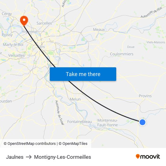 Jaulnes to Montigny-Les-Cormeilles map